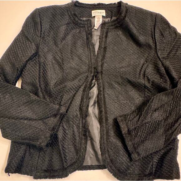 NWOT Women's Villager Liz Claiborne Hook Front Woven Jacket Black Size 16 - Picture 1 of 5